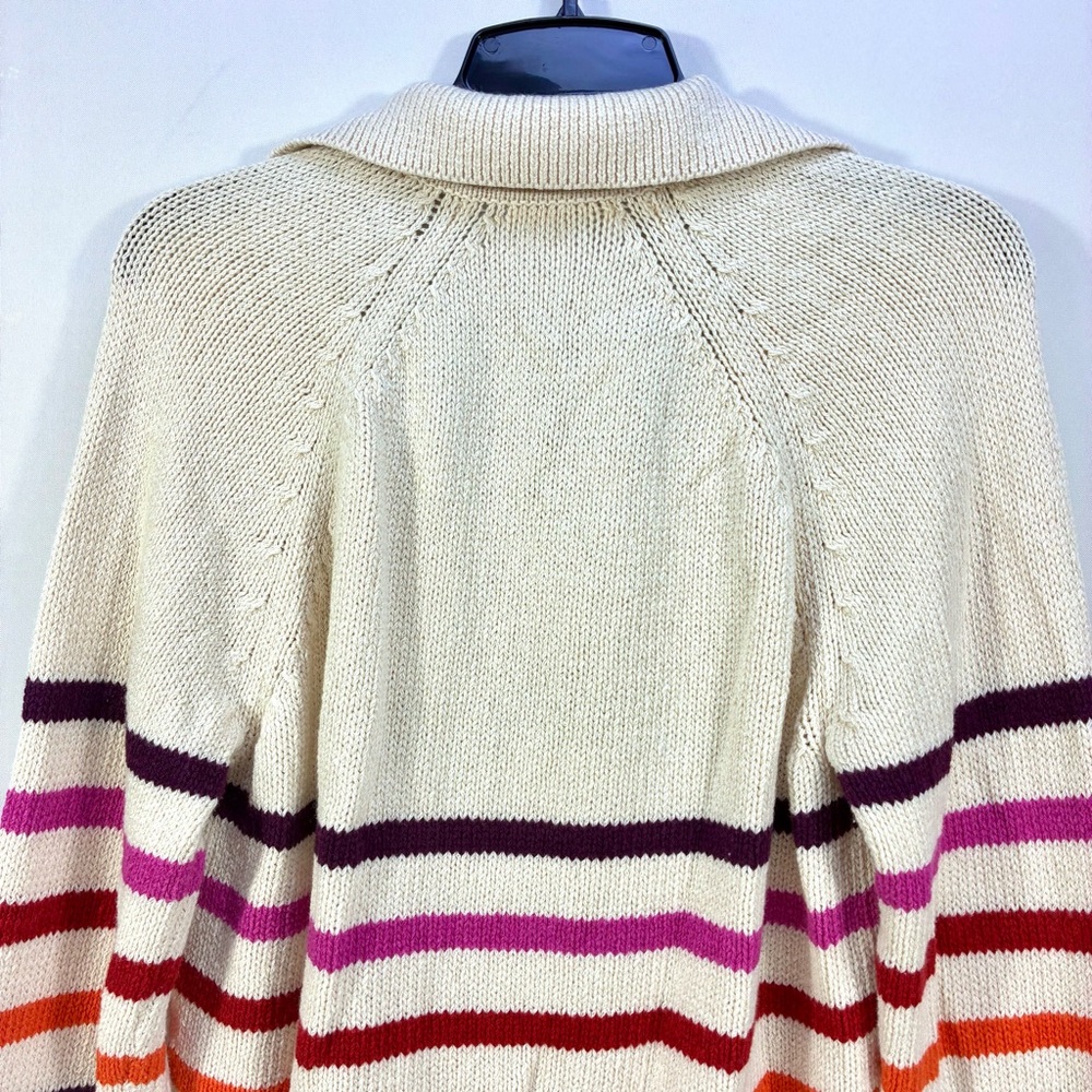 Marine Layer Claire Relaxed Sweater Polo Merino Wool Cotton L Warm Stripe NWT - Picture 12 of 16